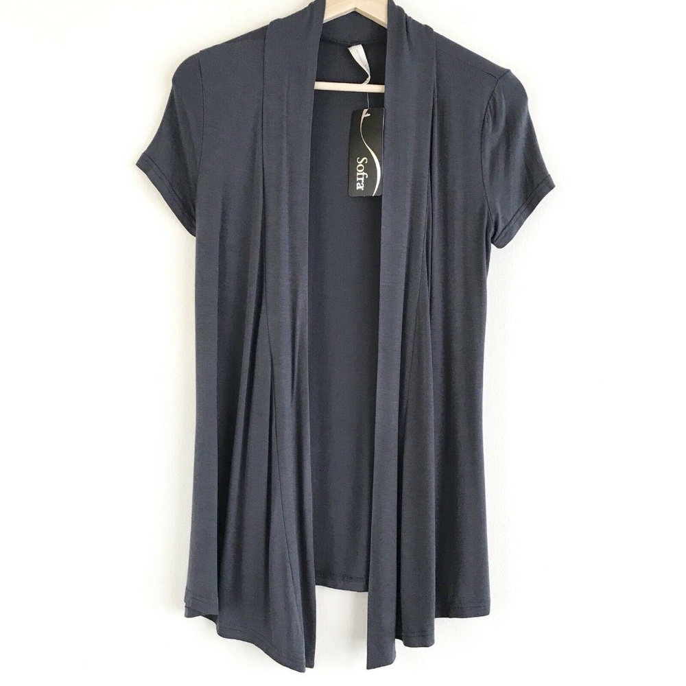 Sofra Grey Super Soft Short Sleeve Open Cardigan - Picture 2 of 5